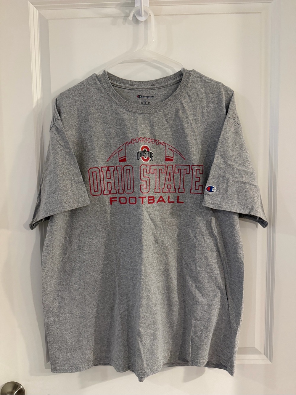 Champion Gray Ohio State Football Graphic Tee with Red Logo
